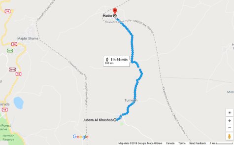 Distance between Hadar and Jubata al Khashab which is occupied by al Qaeda terrorists